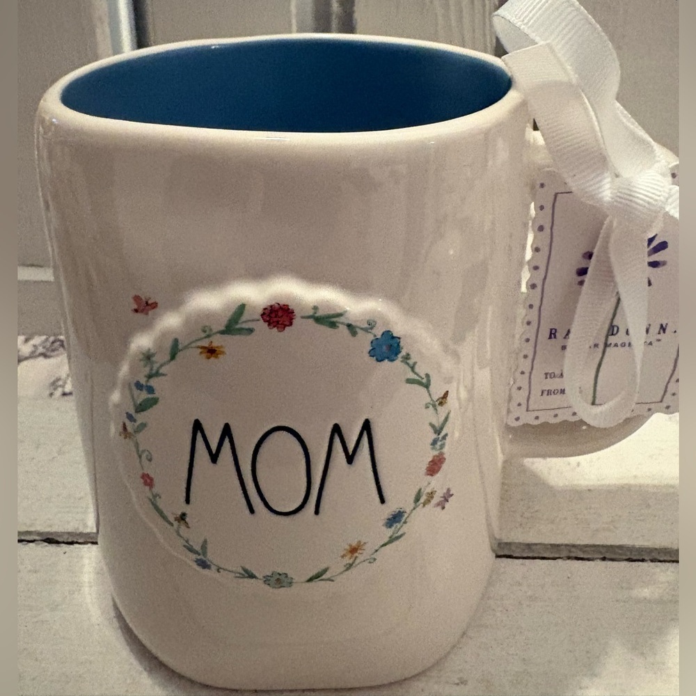 Rae Dunn MOM Mug - White with Blue Interior